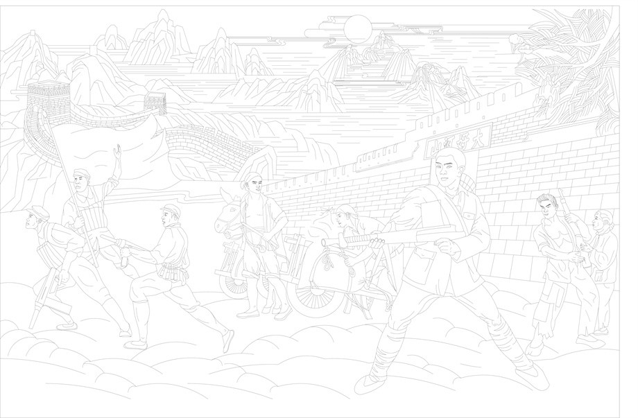 大好河山浮雕雕塑原創手繪設計稿