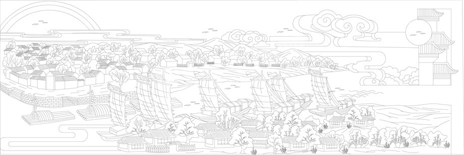 山水風景浮雕雕塑原創(chuàng)手繪設計稿