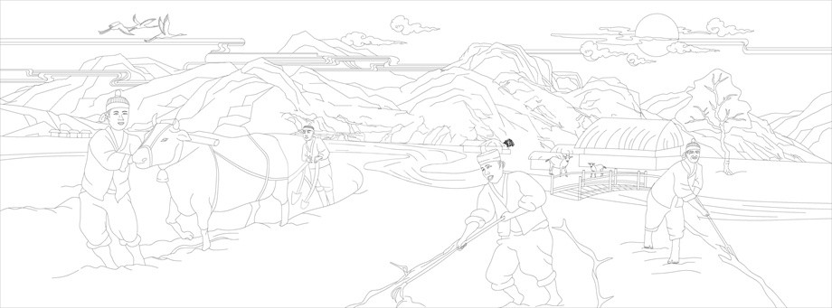 鄉村振興浮雕雕塑原創手繪設計稿