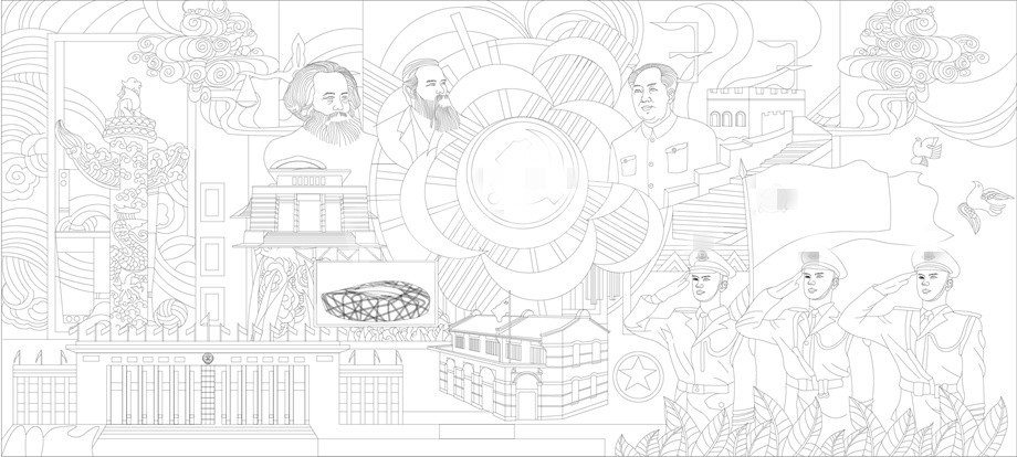 紅色黨建浮雕雕塑原創手繪設計稿